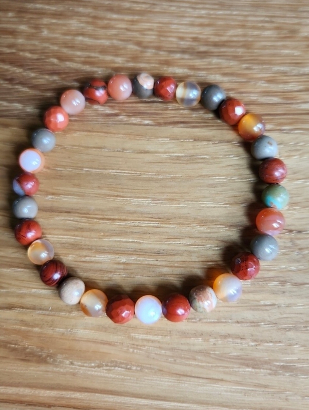 Desert Jasper, Red Jasper & Orange Carnelian Bead  Stretch Bracelet -  Handmade